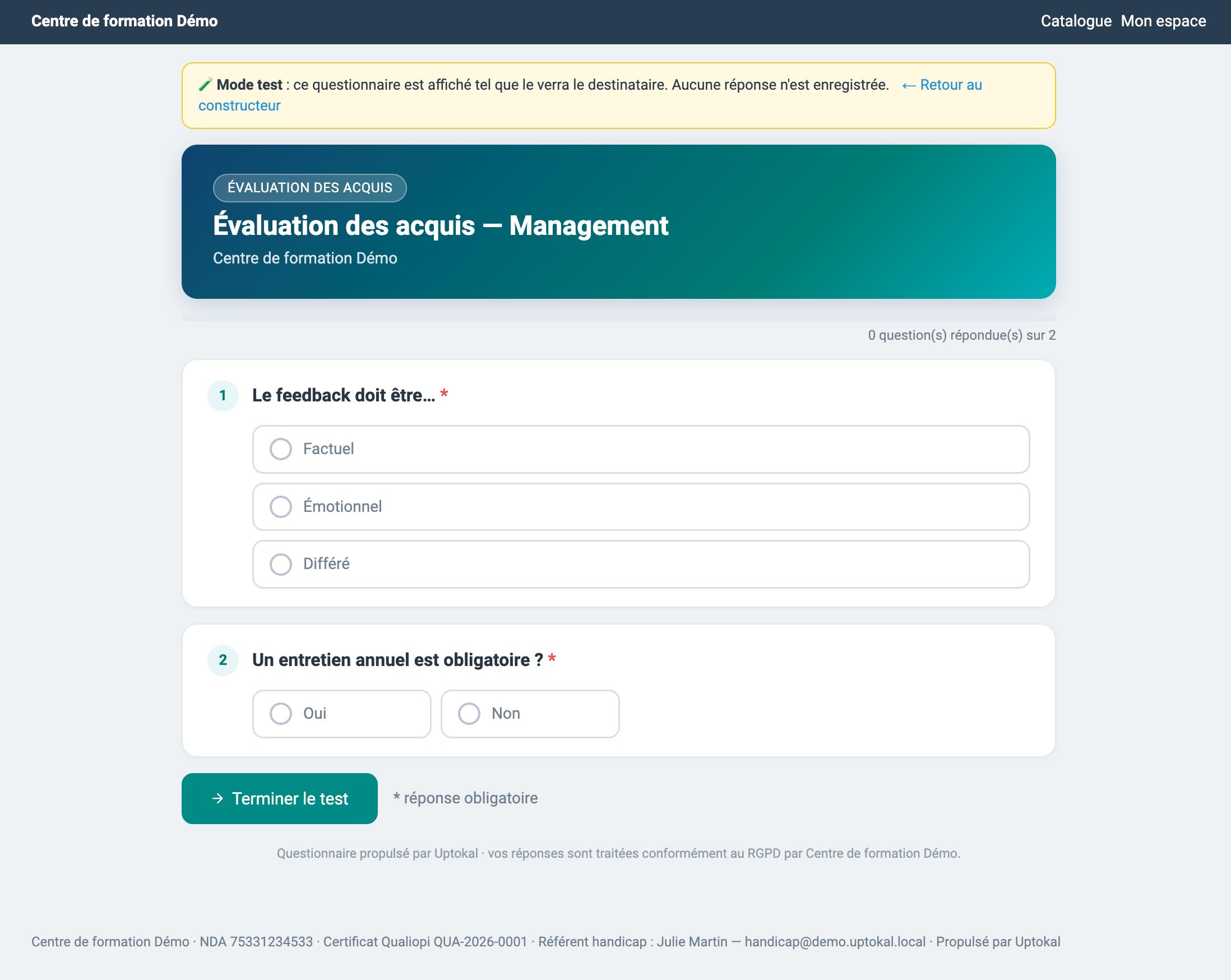 Uptokal Questionnaires d'Evaluation
